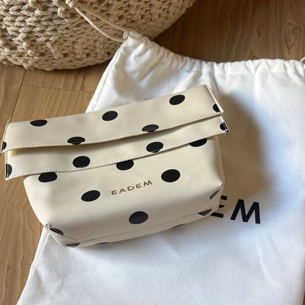 Eadem Cream and Black Polka Dot Cosmetic Bag